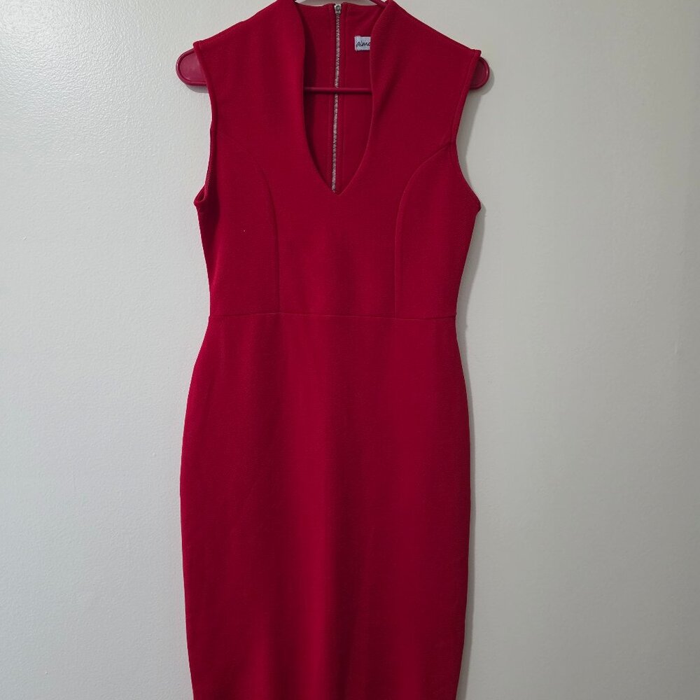 Red bodycon dress with deep V cut